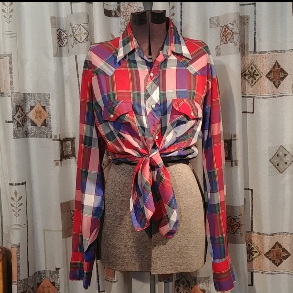 Vintage Wrangler Red Plaid Western Shirt